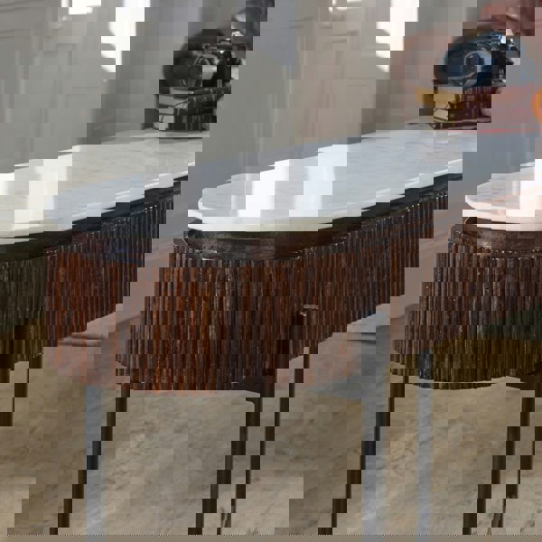 IH Design Miel Mango Wood Console Table With Marble Top And Metal Legs