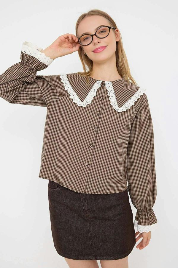 WOVCOR Gingham Lightweight Crop Shirt