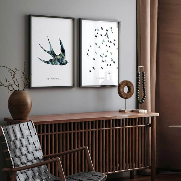 Hallway art | Set of 2 Flying birds wall art prints