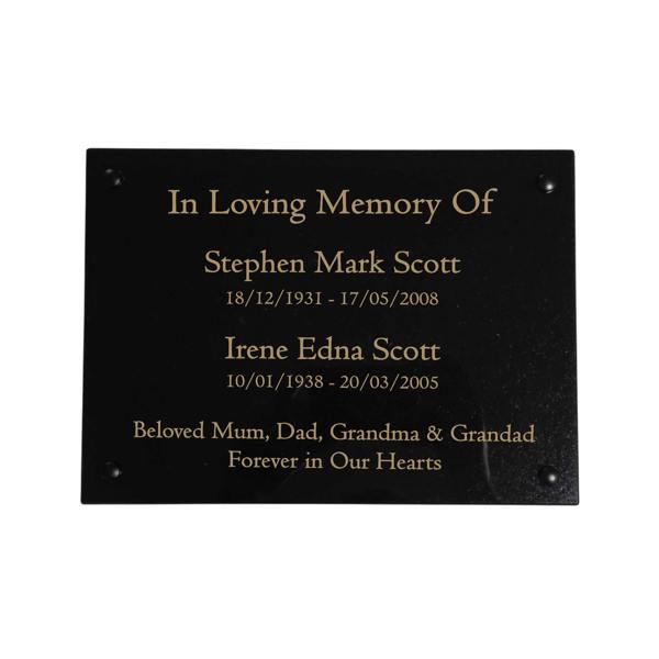 Memorials Direct Granite Memorial Wall Mounted Plaque for Two Names, Free Personalised Gold Engraving