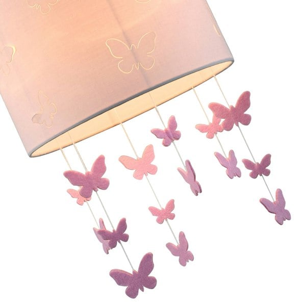Soft Pink Cotton Fabric Childrens Pendant Shade with Butterfly Decor Image 3