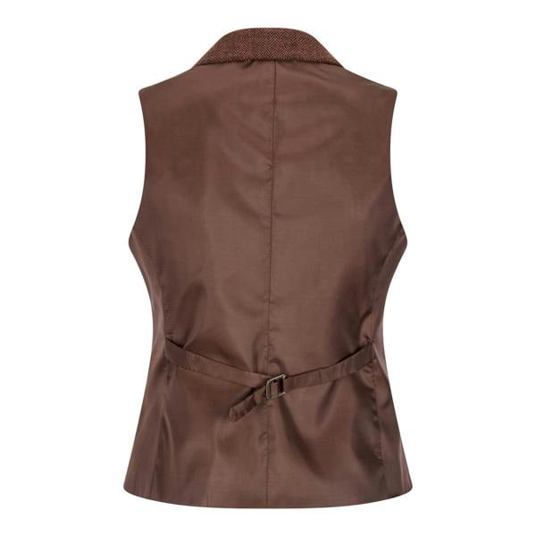 TruClothing Women's Rust Brown Herringbone Wool Tweed Check Waistcoat