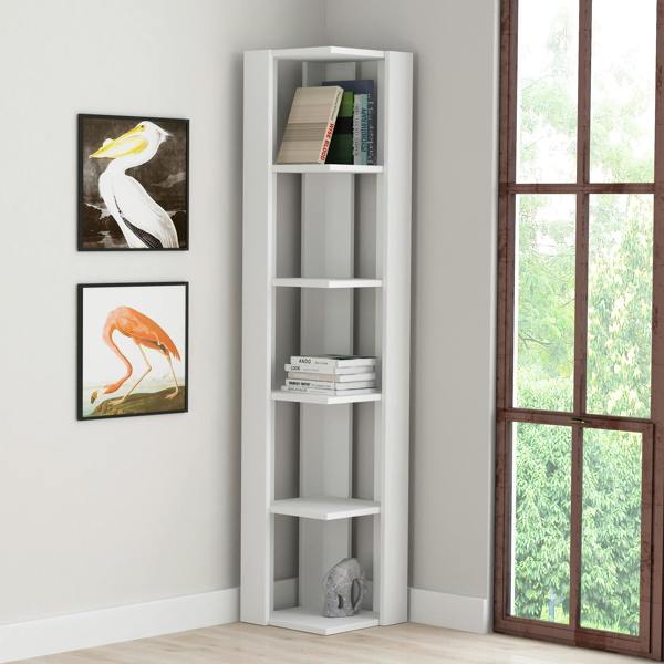 Decortie Nati Tall Corner Bookcase Modern Shelving Unit Space-Saving Storage 161cm