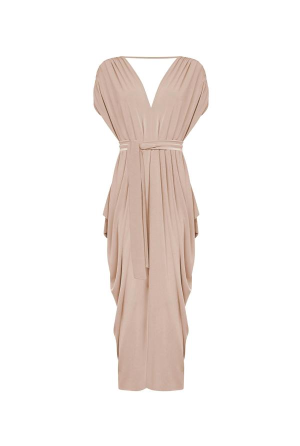 James Lakeland Draped Open-Back Midi Dress – Taupe