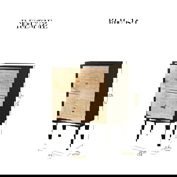 Tsaatan Wood Bedside Table, Rattan, Black-Weilai Concept-Weilai Concept