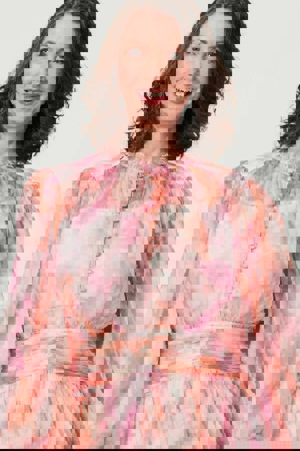 Pink | High Neck Semi Sheer Short Dress
