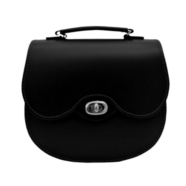 Zatchels Handmade Leather Twist Lock Saddle Bag - Black