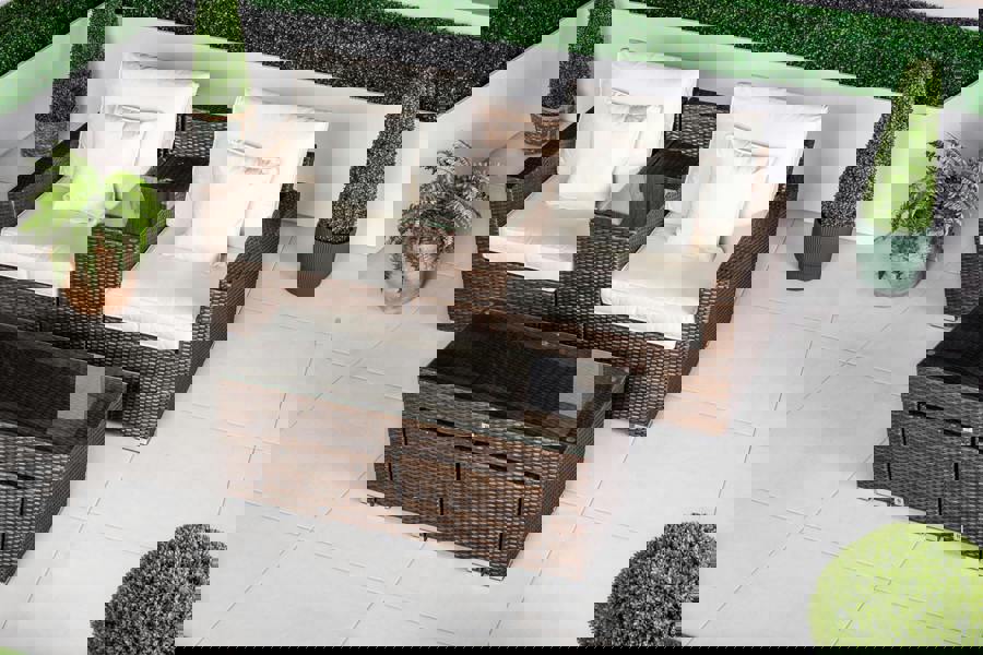 Giardino Havana 2 Seat Modular Sofa Rattan Garden Balcony Furniture Set Outdoor Drinks Cooler Table, Coffee Table & Stools