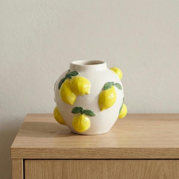 Garden Greatness Lemon Pattern Vibrant Display Vase