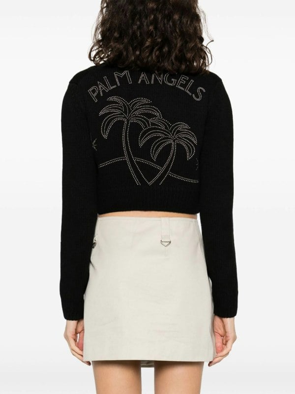 Palm Angels Monogram Studded Zip Sweater Black - Supplied FashionPALM ANGELS