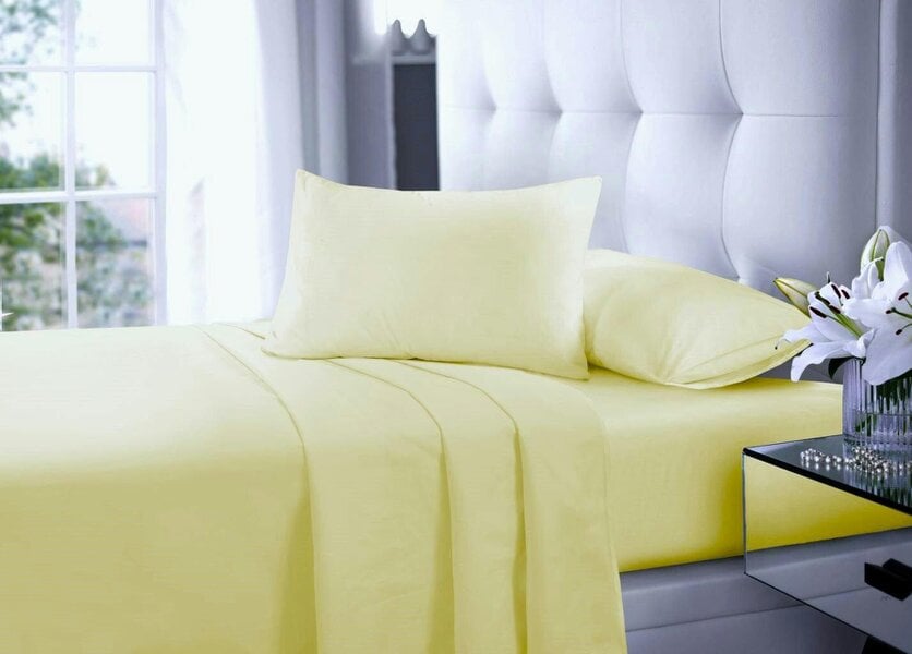 Night Zone Polycotton Sheet Set – Fitted Sheet, Flat Sheet & Pillowcases Easy Care Bedding - Lemon