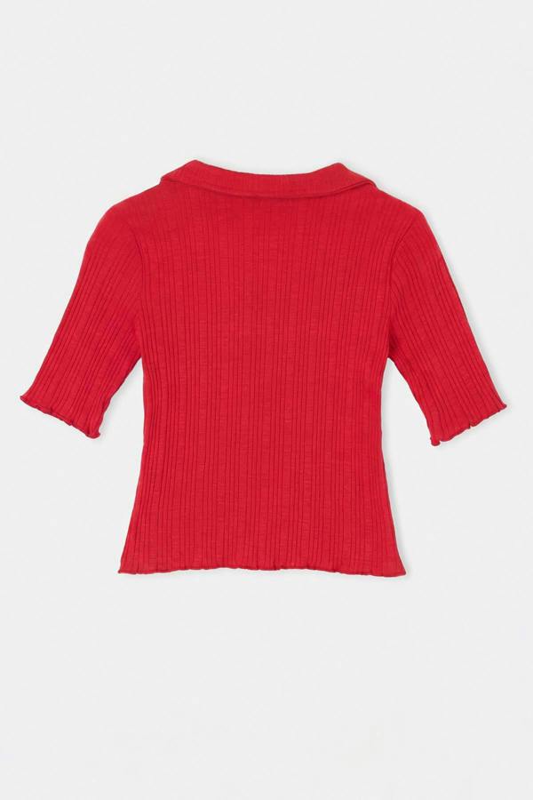 WOVCOR Fitted Scoop Neck Button Detail Cropped Long Sleeve Blouse