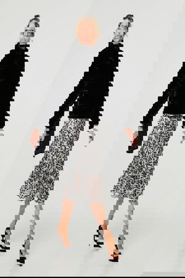 Black | Faux Fur High Neck Cropped Jacket