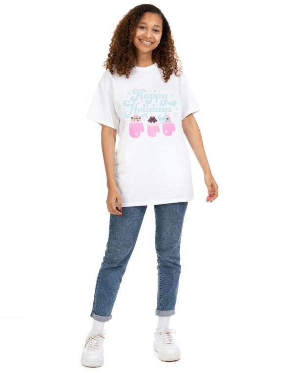 Pusheen Womens White Happy Holidays Short Sleeved T-Shirt
