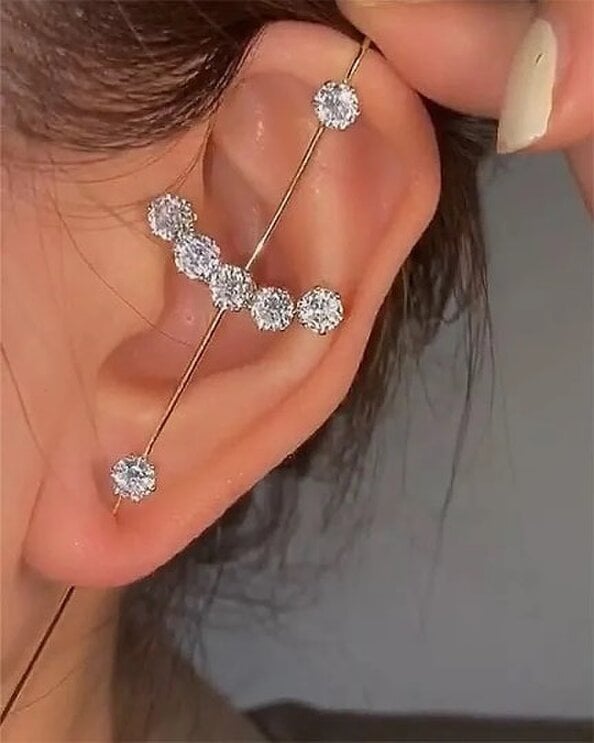 The Colourful Aura Gold and Silver Zircon Ear Wrap Crawler Ear Climber Long Hook Earring