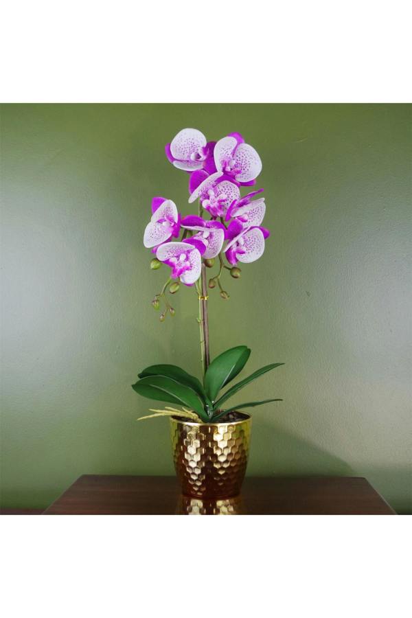 Dyzi 50cm Real Touch Artificial Orchid in Golden Honeycomb Pot