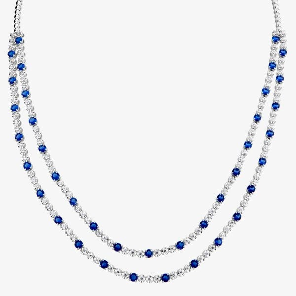 T. H. Baker 18ct White Gold Sapphire & Diamond Two Row Necklace HSN1061(BS)