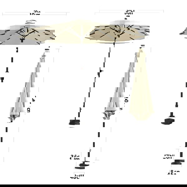 Beige 3M Lighted Market Sunbrella Umbrella with Solar Strip LED Lights Parasols & Rain Umbrellas Living and Home Parasol + Rattan Effect 14KG Resin tank base