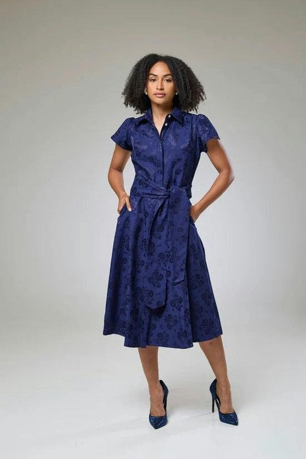 Lioness by TF Royal Blue Petals Short Sleeve Shirt Dress