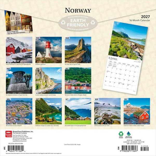 Europe Norway Calendar 2027, Wall Calendars, Month To View, Travel, Gift