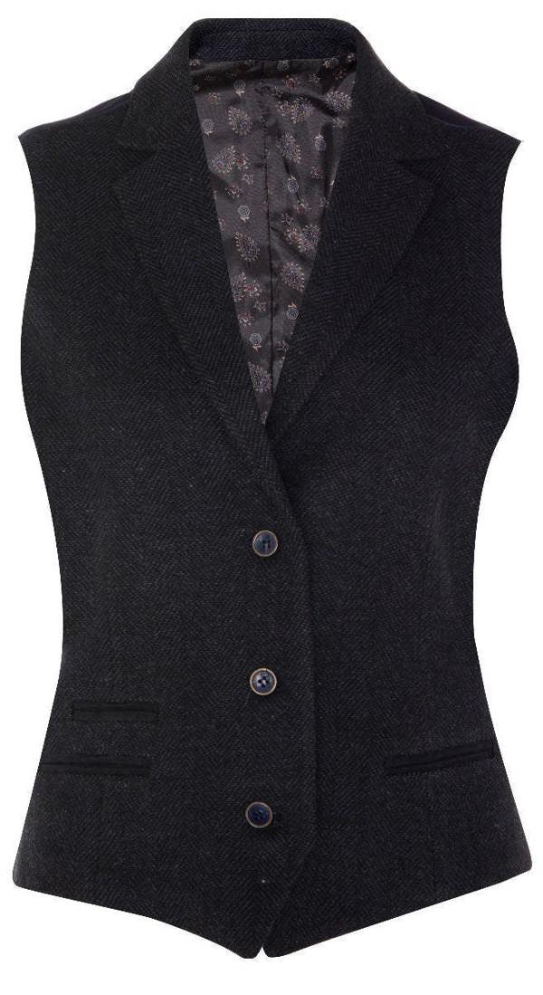 TruClothing Womens Tweed 1920s Herringbone Navy Waistcoat