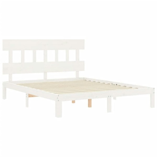 Berkfield Bed Frame with Headboard White King Size Solid Wood