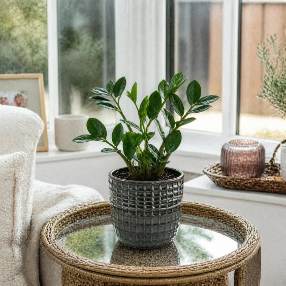 Zamioculcas Zanzibar Gem in 12cm Pot - Ultra Tough Air Purifying Houseplant - Grey Ceramic Pot - 1
