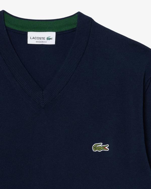 Lacoste Monochrome Jersey Mens V Neck Sweater - Navy Blue 166