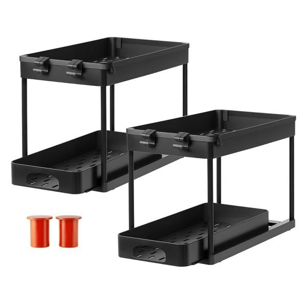 Toque Under Sink Storage Kitchen Sliding Drawer Pull Out Organiser 2 Pack Black