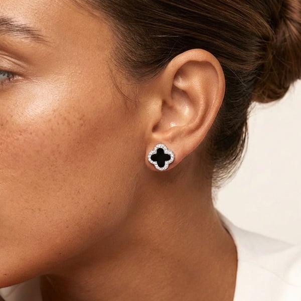 Sterling Silver Black Clover Stud Earrings