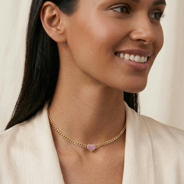 BLOOMTINE Loves Frequency™ 18K Solid Gold Pink Diamond Heart Choker Necklace