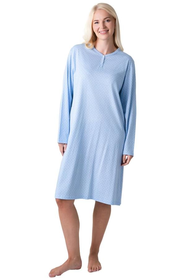 Camille Womens 100% Organic Cotton Classic Knee Length Long Sleeved Nightdress