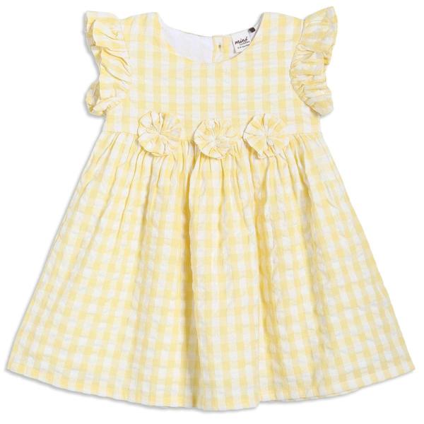 Mini Cuddles Baby Girls Checked Woven Dress, Yellow