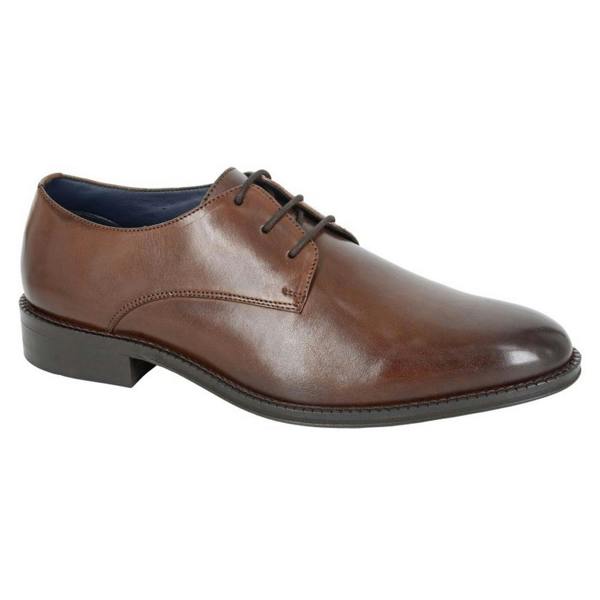 Roamers Mens Plain Leather Gibson Shoes - Brown - 