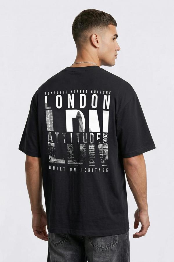 London Attitude Fearless Street Culture Oversized Heavyweight Graphic T-Shirt