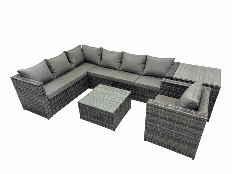 Fimous Rattan Garden Furniture Patio Furniture Sets with Corner Sofa Chair Square Coffee Table Side Table Dark Grey Mixed