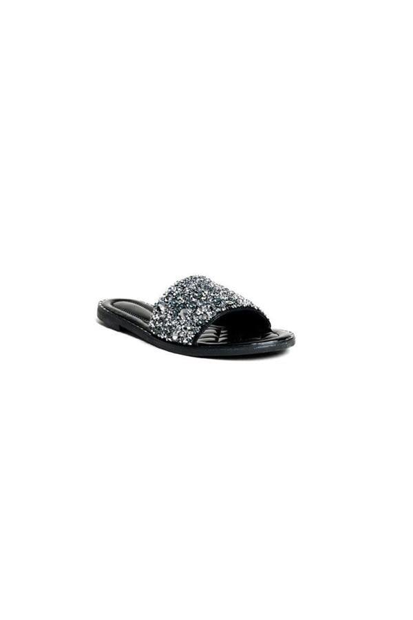 Sofie Embellished Slip On Sandals - Black