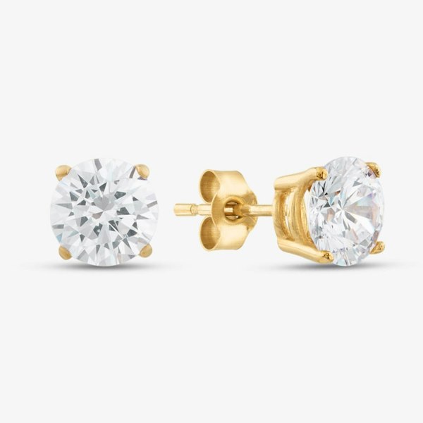T. H. Baker 9ct Yellow Gold 6mm Four Claw Set Cubic Zirconia Stud Earrings SE606