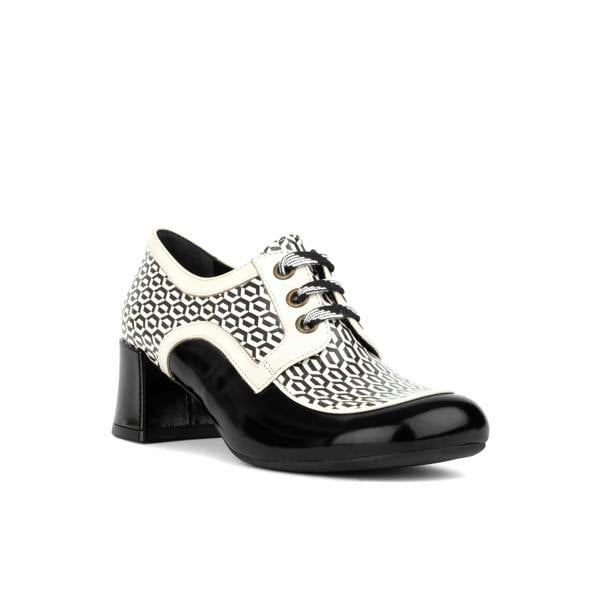 Embassy London Sovereign - Black & White Optical - Women's leather lace up shoe with block heel