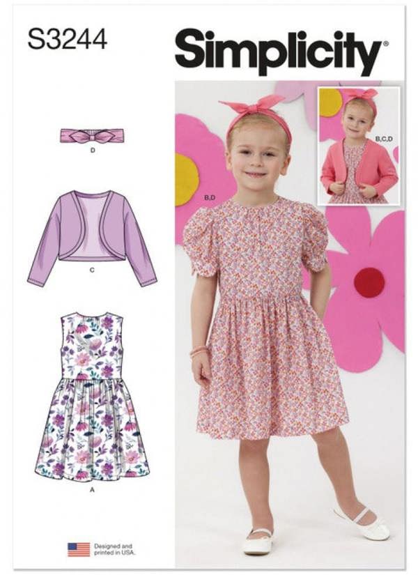 Simplicity Sewing Pattern 3244, Dresses, Jackets, Headwear for Kids, A (3-4-5-6-7-8) - Intermediate