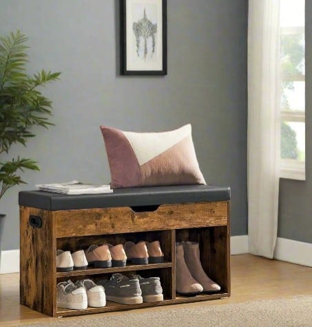 Modcraft Shoe Bench with Cushion and 3 Compartments Storage