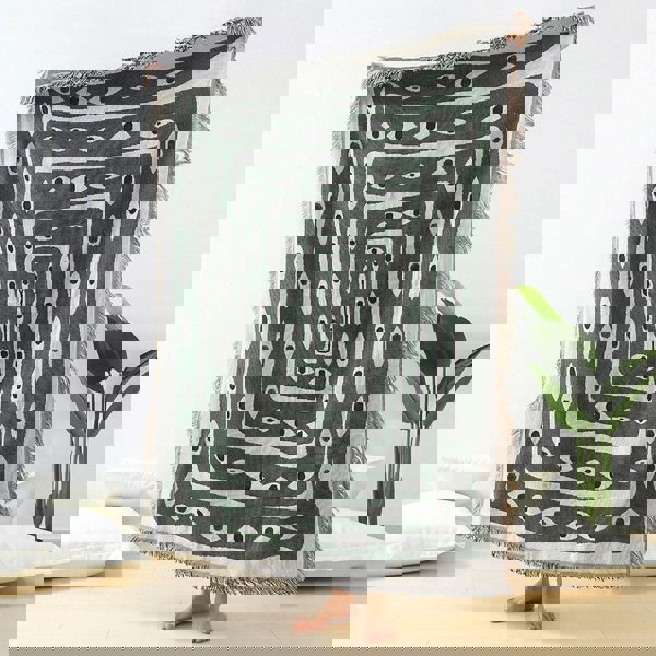 Anyhouz Anycozy Throw Blanket Faux Cashmere Sofa Cover Green Snake Pattern Tassel Soft Picnic Camping Mat 130*160cm