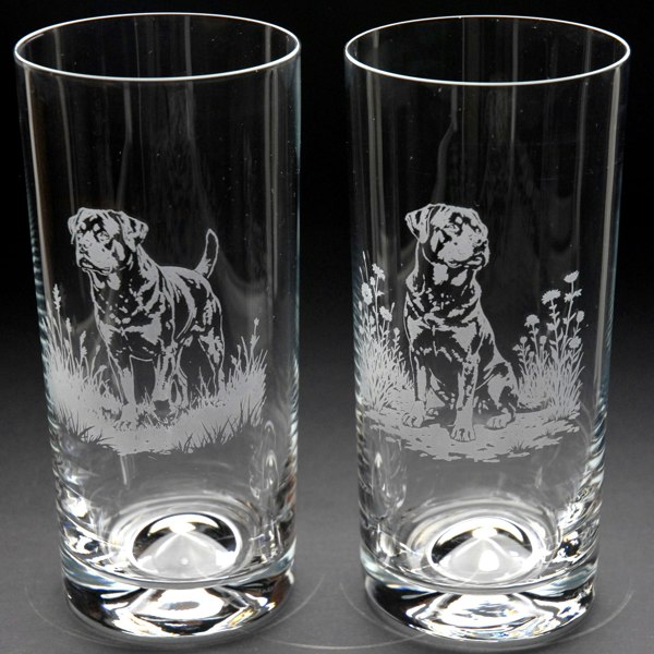 Glyptic Glass Art Rottweiler Dog Highball Glass - Hand Etched/Engraved Gift