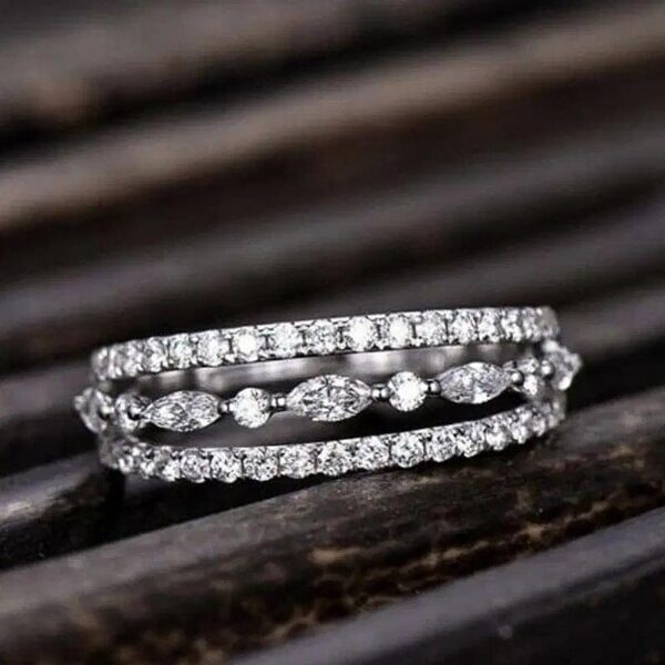 The Colourful Aura Parallel Silver Stone Open Band Ring