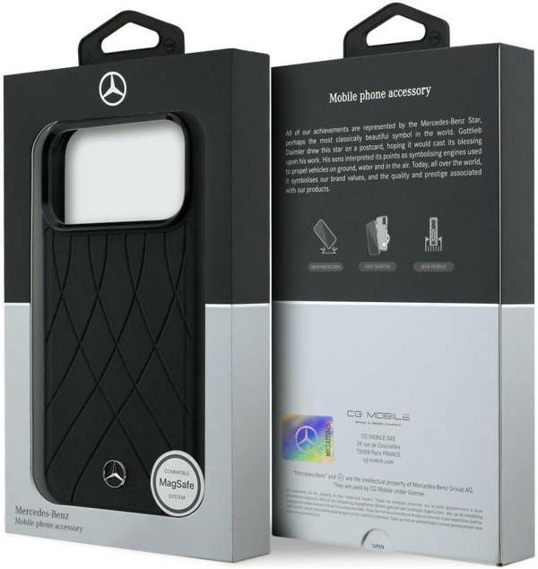 Mercedes Benz Crossed Lines Leather Case with MagSafe for iPhone 17 Pro 6.3" Black - MEHMP17L25PSECLK