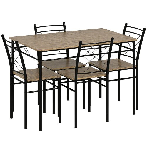 Wyld Haus Birutte Wooden Oak Effect And Black 5 Piece Minimal Dining Set