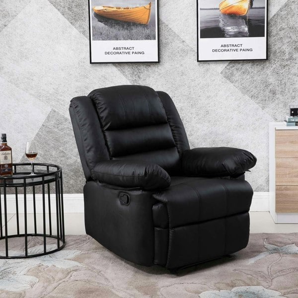 SQUAREBOXX Lisbon Home Lounge Leather Manual Recliner Armchair in Black