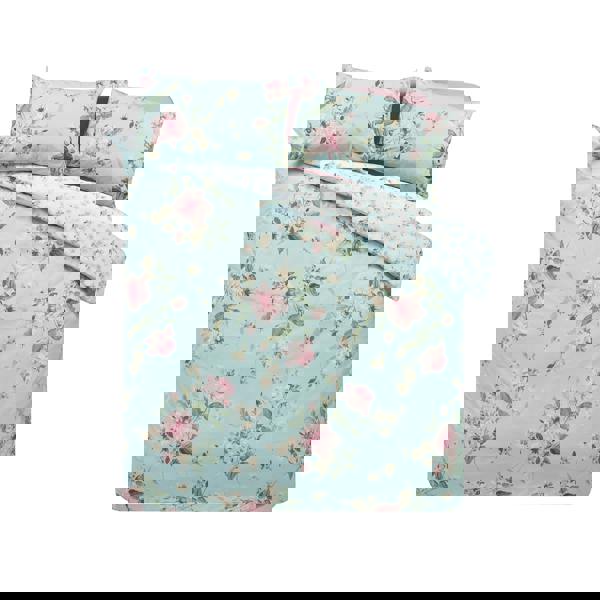 Catherine Lansfield Avebury Floral Reversible Duvet Cover Set Duck Egg Blue