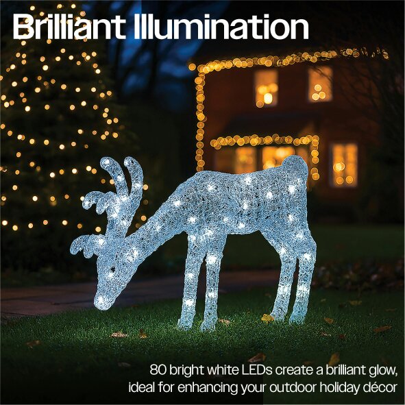 Scotts of Stow Xmas Haus 60CM Acrylic LED Deer Christmas Holiday Festive Decoration