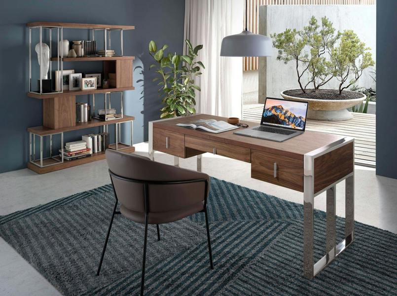 Angel Cerdá Walnut and chrome-plated steel desk 3135